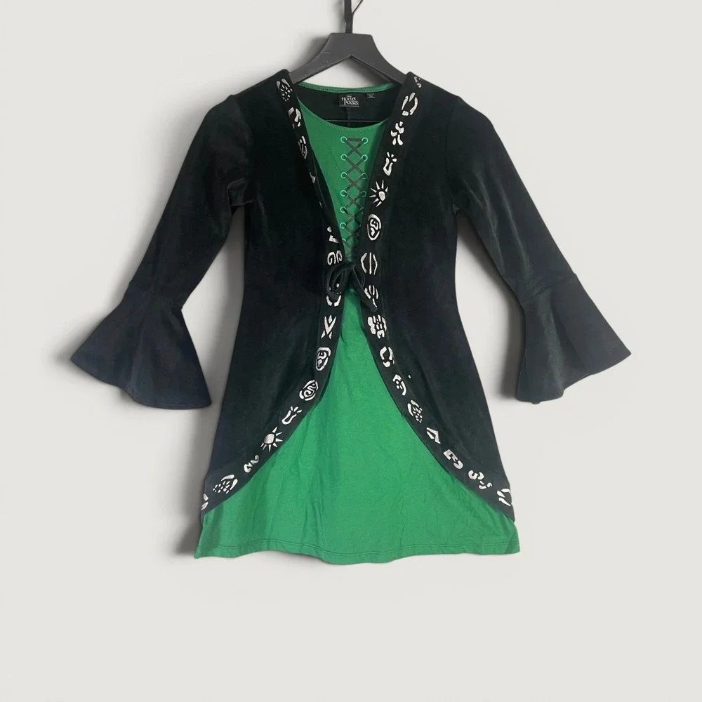 Disney Hocus Pocus Winifred Sanderson Girls 10 12 Costume Dress Green Black Cape